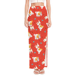 Cartoon Jack Russell Terrier Print High Slit Maxi Skirt