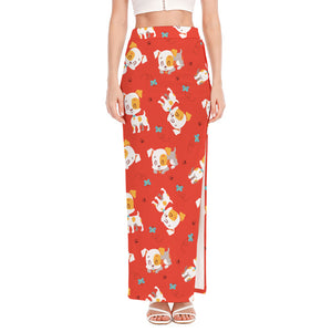 Cartoon Jack Russell Terrier Print High Slit Maxi Skirt