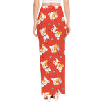 Cartoon Jack Russell Terrier Print High Slit Maxi Skirt