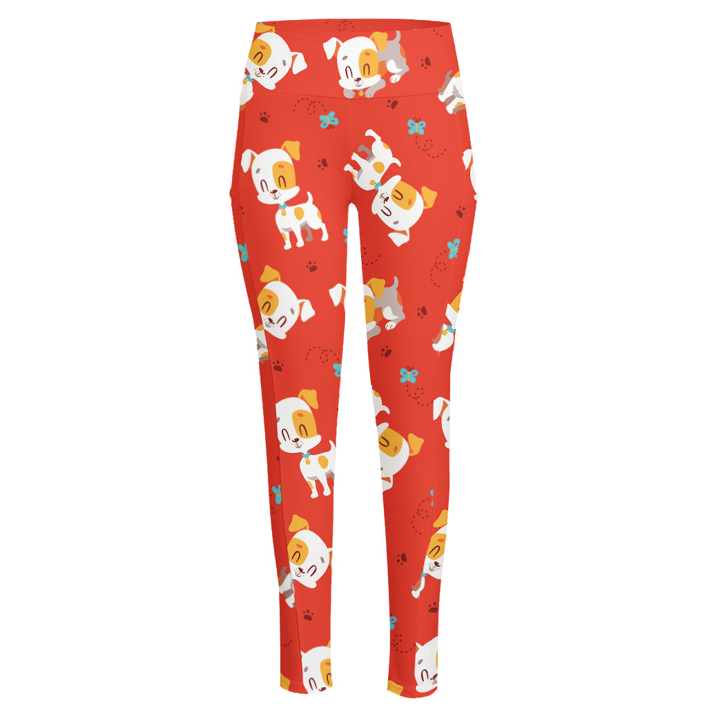 Cartoon Jack Russell Terrier Print High-Waisted Pocket Leggings