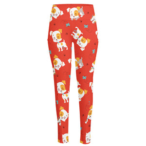 Cartoon Jack Russell Terrier Print High-Waisted Pocket Leggings