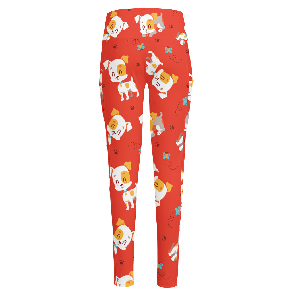 Cartoon Jack Russell Terrier Print High-Waisted Pocket Leggings