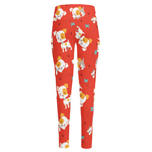 Cartoon Jack Russell Terrier Print High-Waisted Pocket Leggings