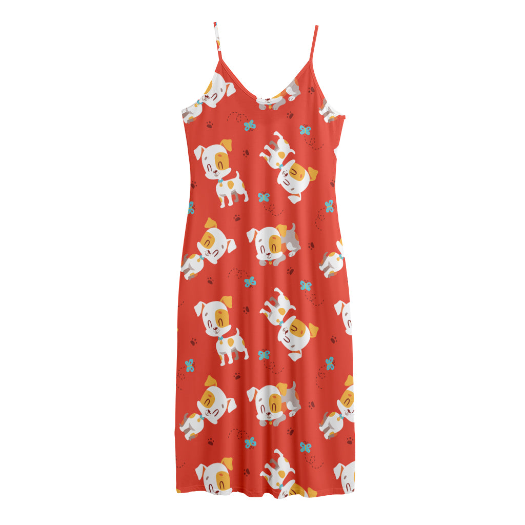 Cartoon Jack Russell Terrier Print Jersey Midi Cami Dress