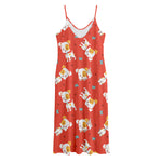 Cartoon Jack Russell Terrier Print Jersey Midi Cami Dress
