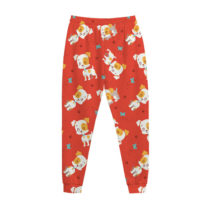 Cartoon Jack Russell Terrier Print Jogger Pants