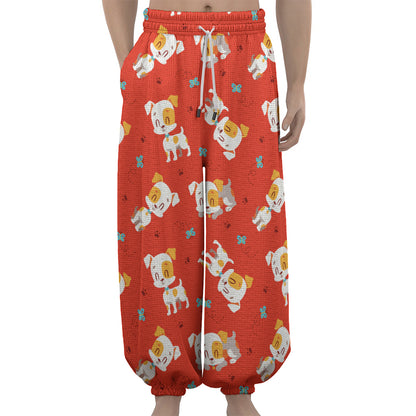 Cartoon Jack Russell Terrier Print Lantern Pants