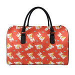 Cartoon Jack Russell Terrier Print Leather Duffle Bag