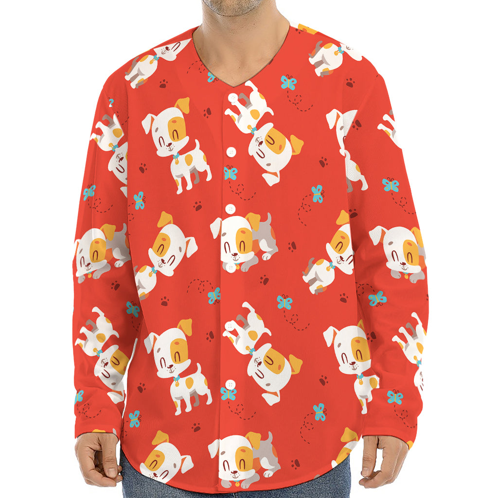 Cartoon Jack Russell Terrier Print Long Sleeve Baseball Jersey