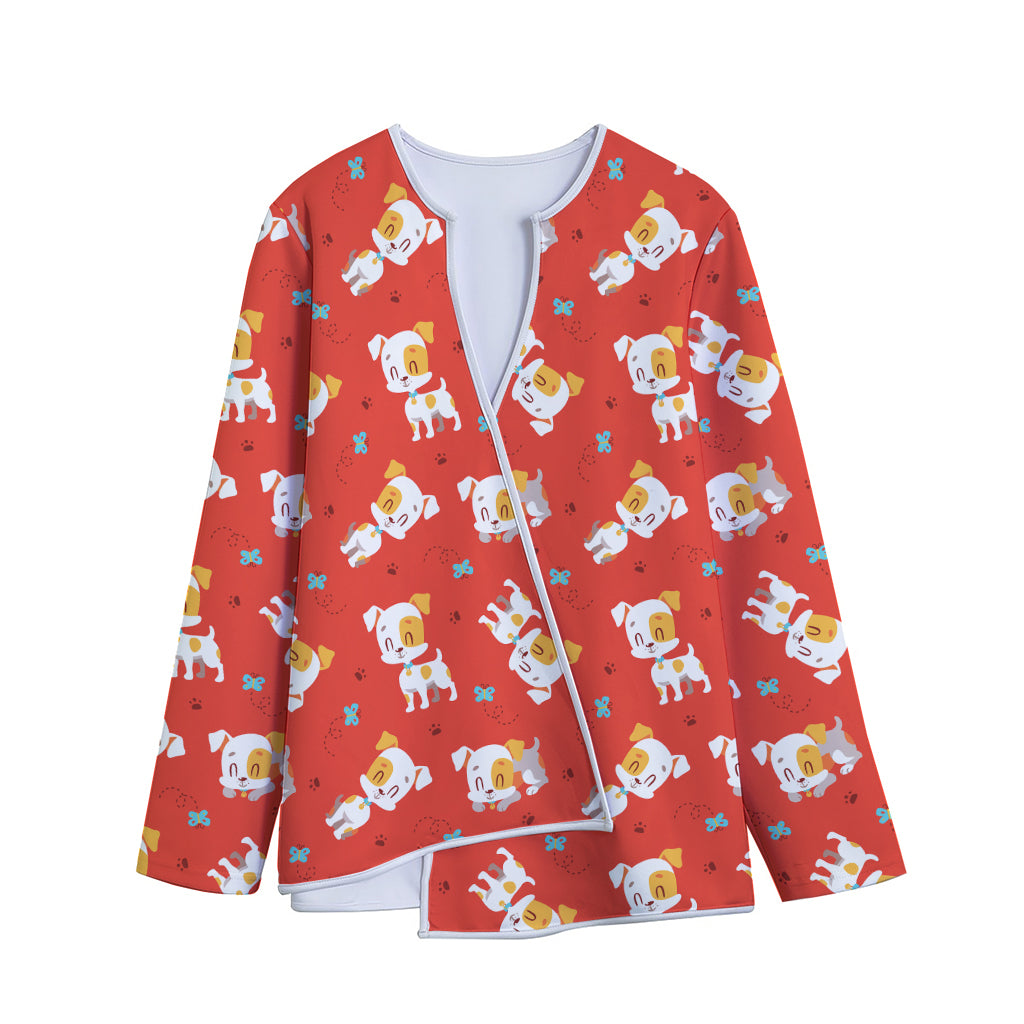 Cartoon Jack Russell Terrier Print Long Sleeve Short Coat