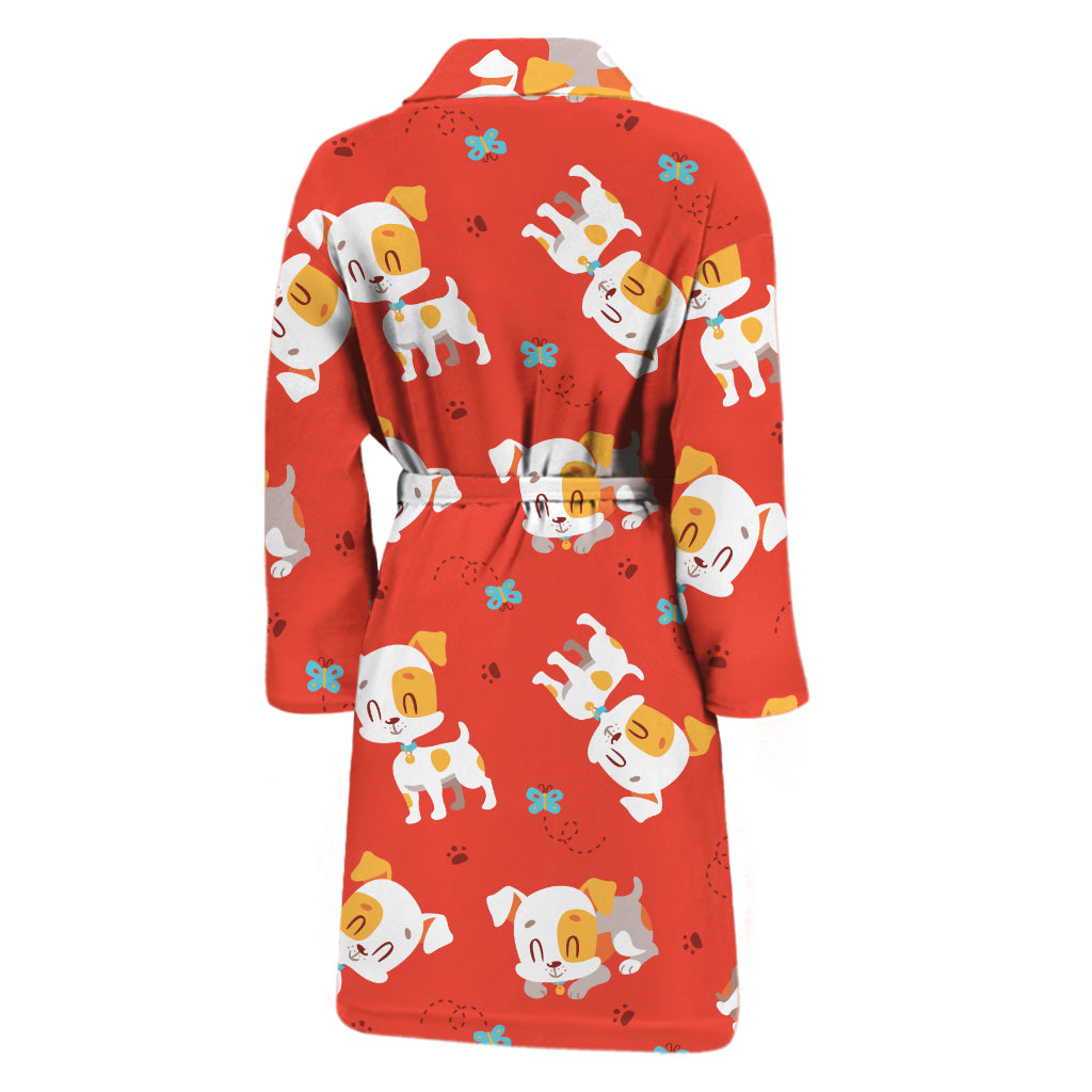 Cartoon Jack Russell Terrier Print Men's Bathrobe