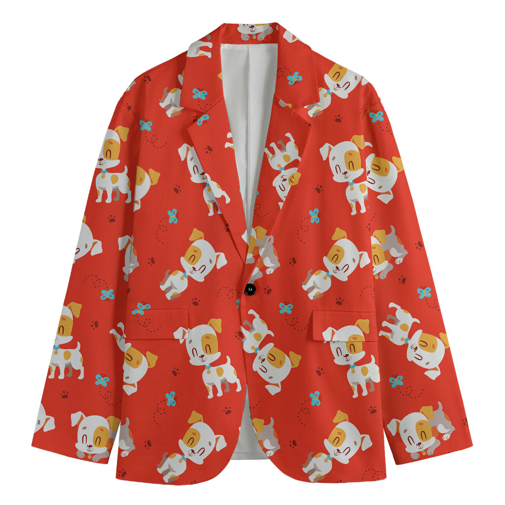 Cartoon Jack Russell Terrier Print Men's Blazer
