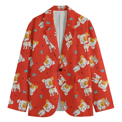 Cartoon Jack Russell Terrier Print Men's Blazer