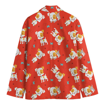 Cartoon Jack Russell Terrier Print Men's Blazer