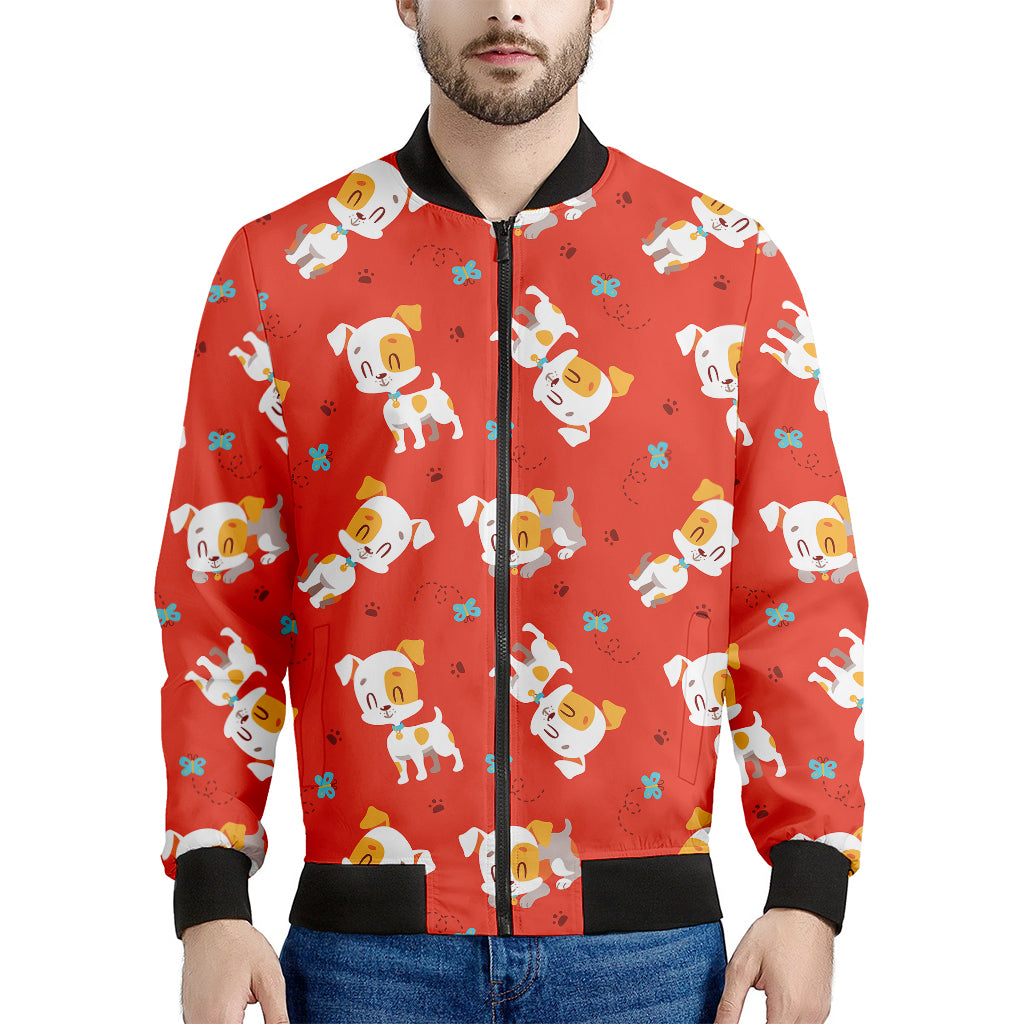 Cartoon Jack Russell Terrier Print Men's Bomber Jacket