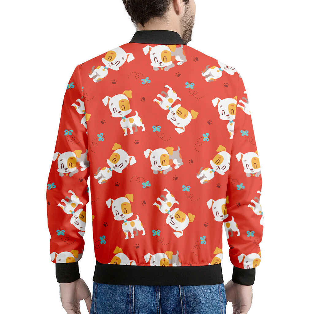 Cartoon Jack Russell Terrier Print Men's Bomber Jacket