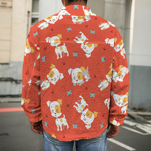 Cartoon Jack Russell Terrier Print Men's Shirt Jacket