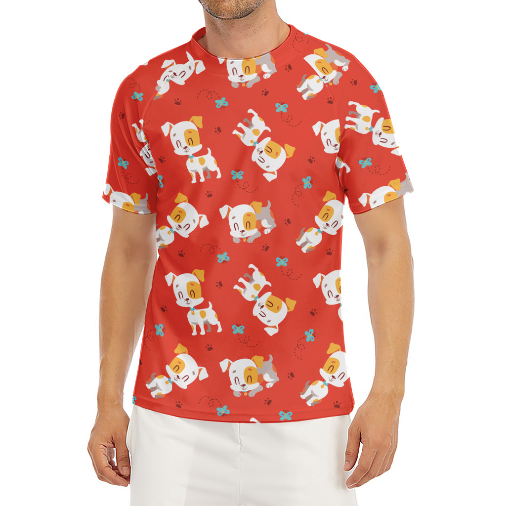 Cartoon Jack Russell Terrier Print Men's Short Sleeve Rash Guard