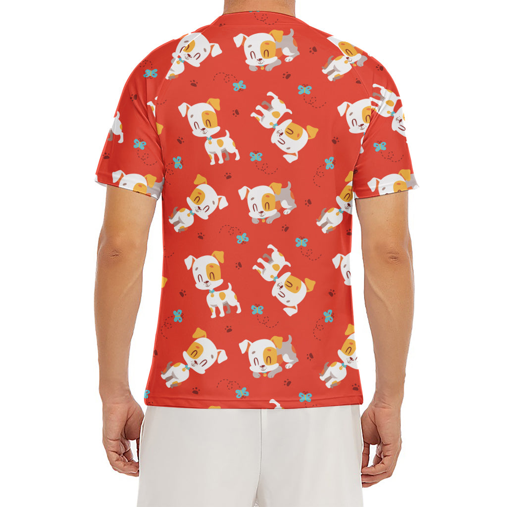 Cartoon Jack Russell Terrier Print Men's Short Sleeve Rash Guard
