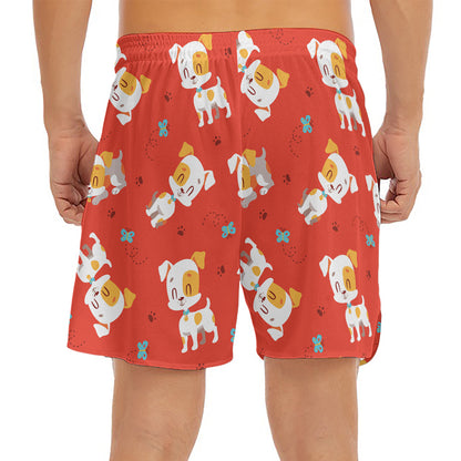 Cartoon Jack Russell Terrier Print Men's Split Running Shorts