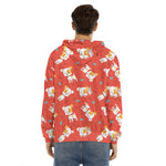 Cartoon Jack Russell Terrier Print Men's Velvet Pullover Hoodie