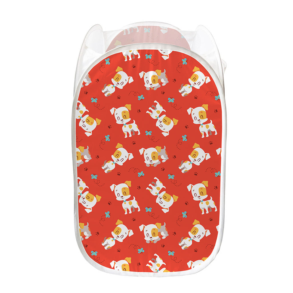 Cartoon Jack Russell Terrier Print Mesh Laundry Hamper
