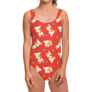 Cartoon Jack Russell Terrier Print One Piece Swimsuit