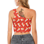 Cartoon Jack Russell Terrier Print One Shoulder Crop Top