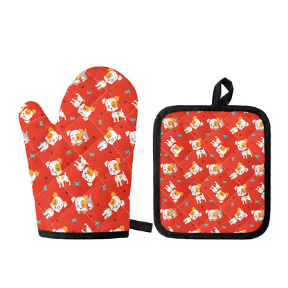 Cartoon Jack Russell Terrier Print Oven Mitt And Pot Holder Set