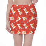 Cartoon Jack Russell Terrier Print Pencil Mini Skirt