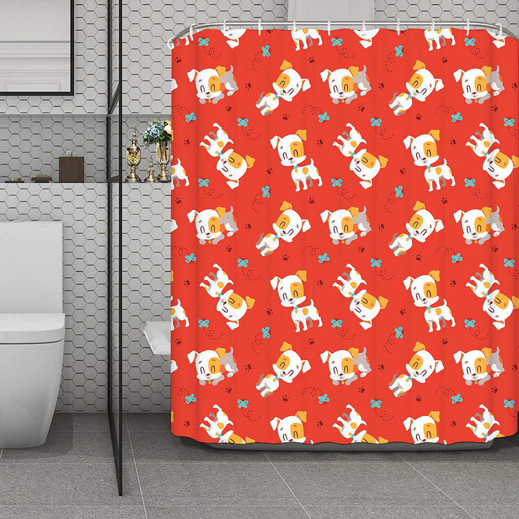 Cartoon Jack Russell Terrier Print Polyester Shower Curtain