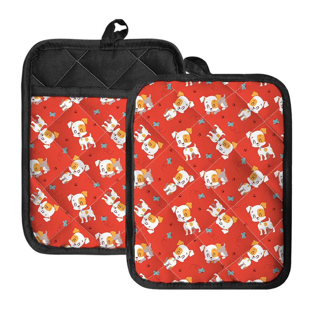 Cartoon Jack Russell Terrier Print Pot Holders With Pocket