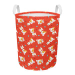 Cartoon Jack Russell Terrier Print Round Laundry Basket