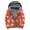Cartoon Jack Russell Terrier Print Sherpa Lined Zip Up Hoodie