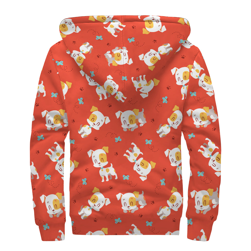 Cartoon Jack Russell Terrier Print Sherpa Lined Zip Up Hoodie