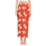 Cartoon Jack Russell Terrier Print Side Slit Maxi Skirt