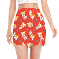 Cartoon Jack Russell Terrier Print Side Slit Mini Skirt