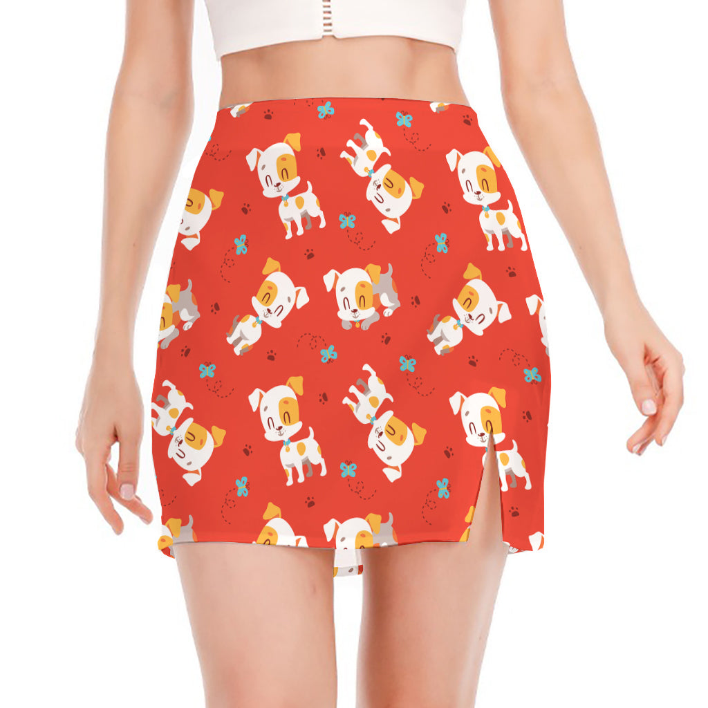 Cartoon Jack Russell Terrier Print Side Slit Mini Skirt