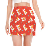 Cartoon Jack Russell Terrier Print Side Slit Mini Skirt