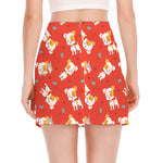 Cartoon Jack Russell Terrier Print Side Slit Mini Skirt