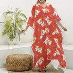 Cartoon Jack Russell Terrier Print Silk V-Neck Kaftan Dress
