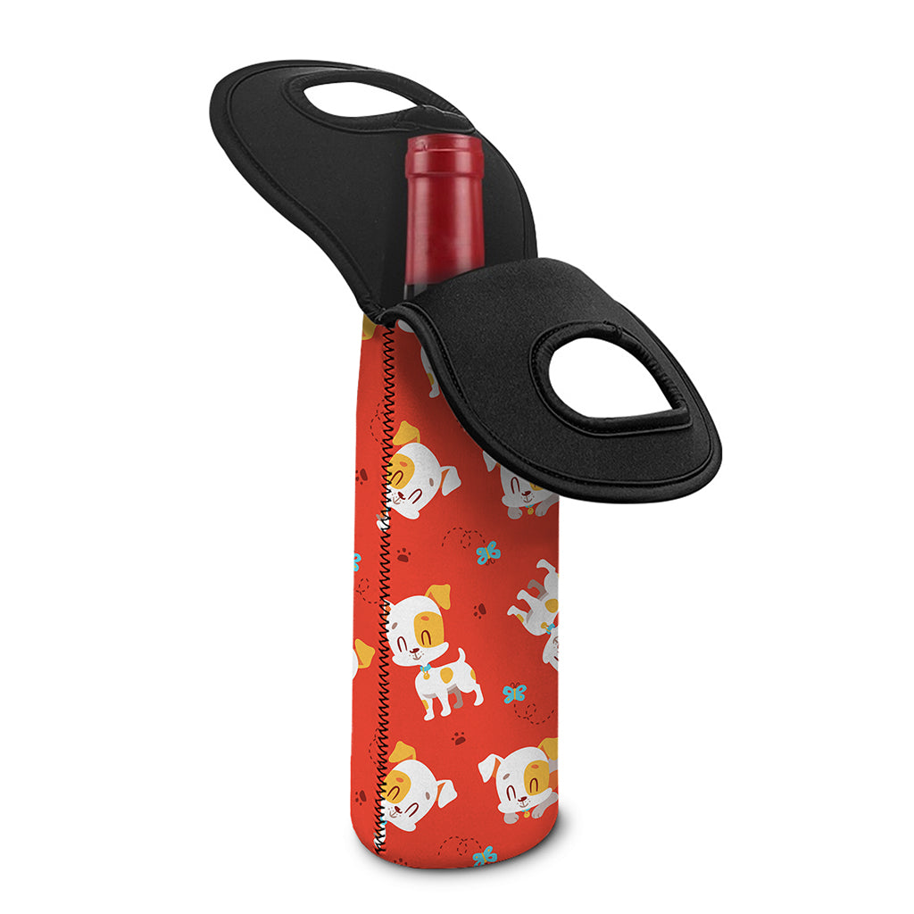 Cartoon Jack Russell Terrier Print Single Neoprene Wine Tote