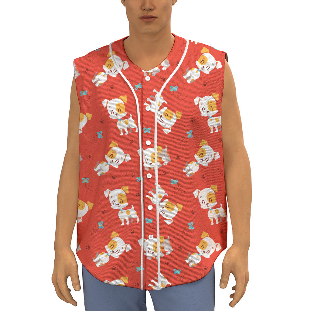Cartoon Jack Russell Terrier Print Sleeveless Baseball Jersey
