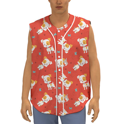 Cartoon Jack Russell Terrier Print Sleeveless Baseball Jersey