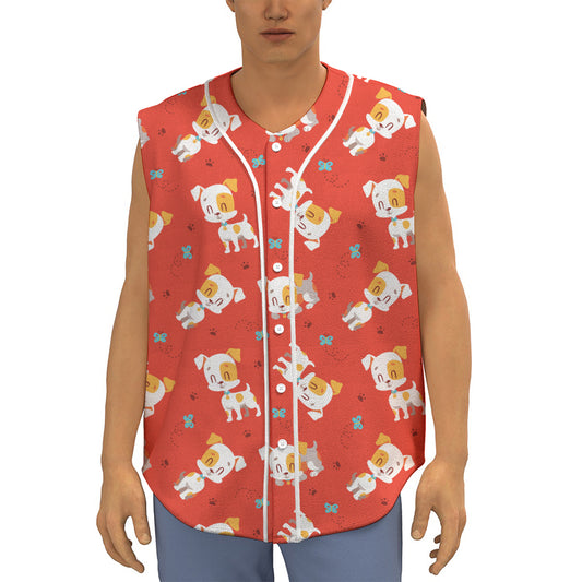 Cartoon Jack Russell Terrier Print Sleeveless Baseball Jersey