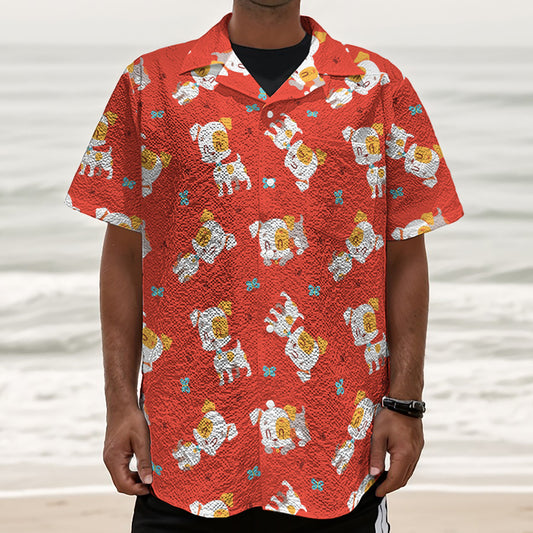 Cartoon Jack Russell Terrier Print Textured Short Sleeve Shirt