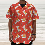 Cartoon Jack Russell Terrier Print Textured Short Sleeve Shirt