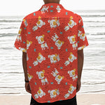 Cartoon Jack Russell Terrier Print Textured Short Sleeve Shirt