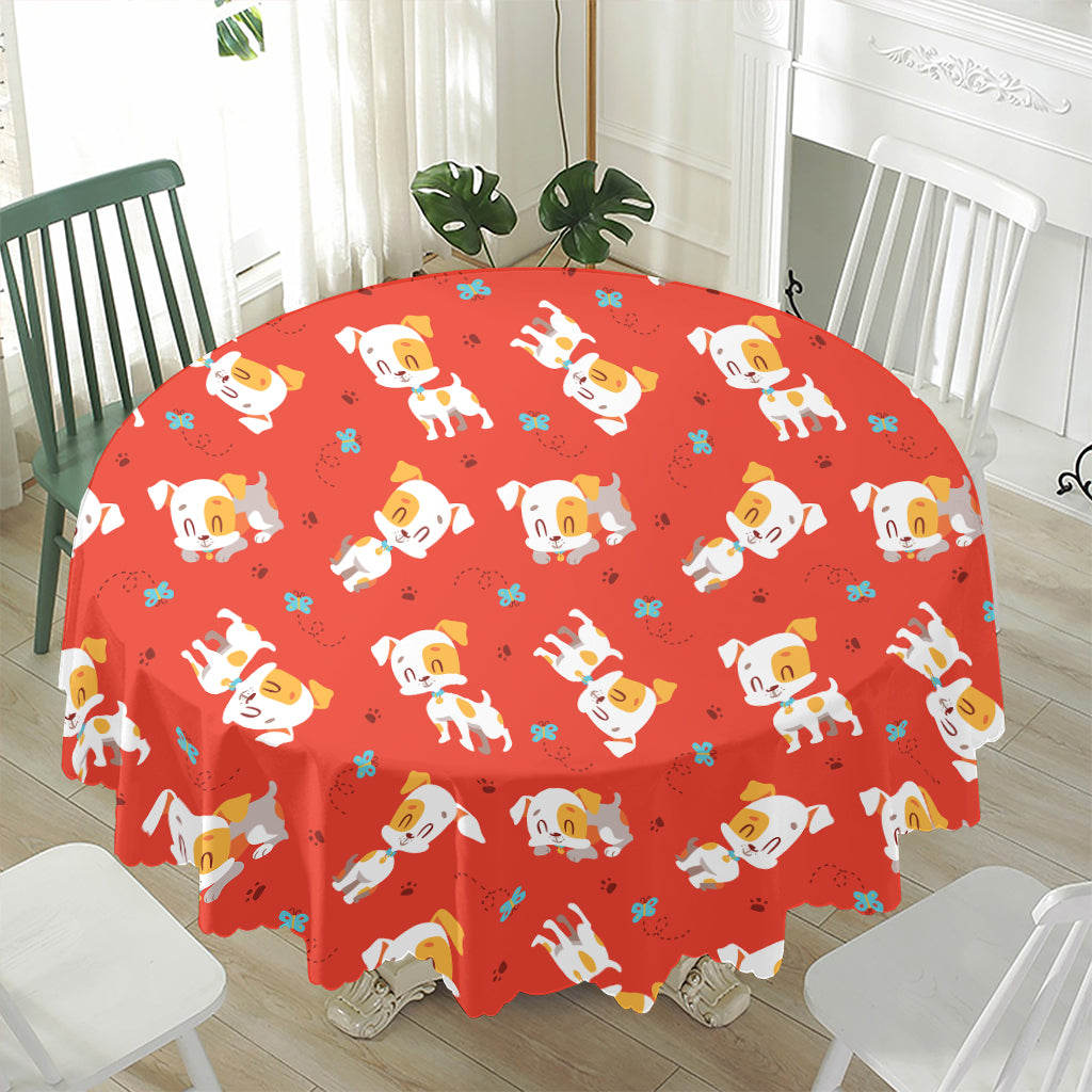 Cartoon Jack Russell Terrier Print Waterproof Round Tablecloth