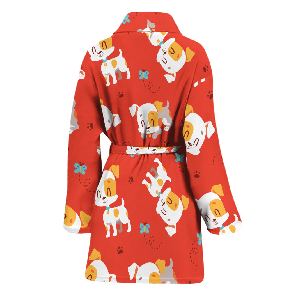 Cartoon Jack Russell Terrier Print Women's Bathrobe